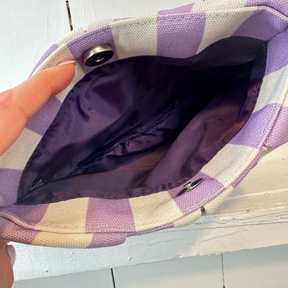 Canvas Preppy Clutch Purple White Striped Summer Bag Phone Essentials Grab N Go - Picture 4 of 9